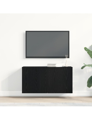 Mobile TV Rovere Nero 80x30x41 cm in Legno Massello