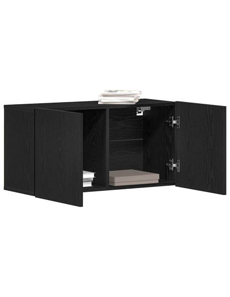 Mobile TV Rovere Nero 80x30x41 cm in Legno Massello