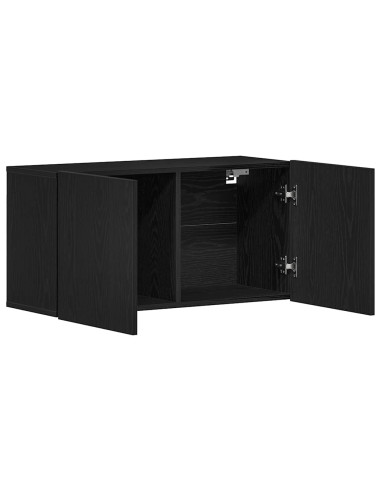 Mobile TV Rovere Nero 80x30x41 cm in Legno Massello