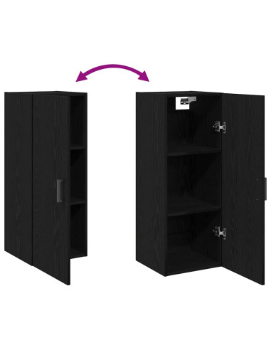 Mobiletto da Parete Rovere Nero 34,5x34x90 cm in Legno Massello
