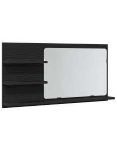 Mobiletto con Specchio per Bagno Rovere Nero 90x11x45 cm in Legno Massello 2