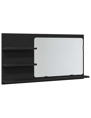 Mobiletto con Specchio per Bagno Rovere Nero 90x11x45 cm in Legno Massello