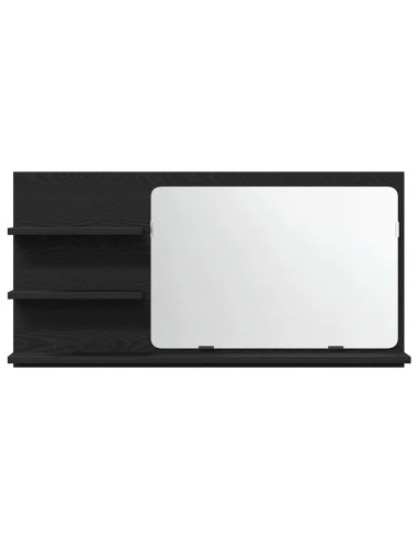 Mobiletto con Specchio per Bagno Rovere Nero 90x11x45 cm in Legno Massello