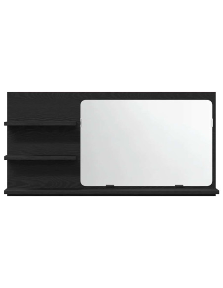 Mobiletto con Specchio per Bagno Rovere Nero 90x11x45 cm in Legno Massello