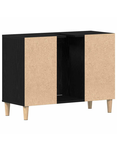 Mobiletto per Lavabo Rovere Nero 80x33x60 cm in Legno Massello