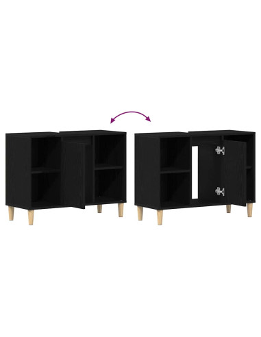 Mobiletto per Lavabo Rovere Nero 80x33x60 cm in Legno Massello