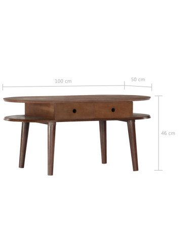 Tavolino da Salotto 100x50x46 cm in Legno Massello di Acacia