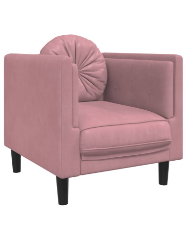 Set di Divani 3 pz con Cuscini Rosa in Velluto