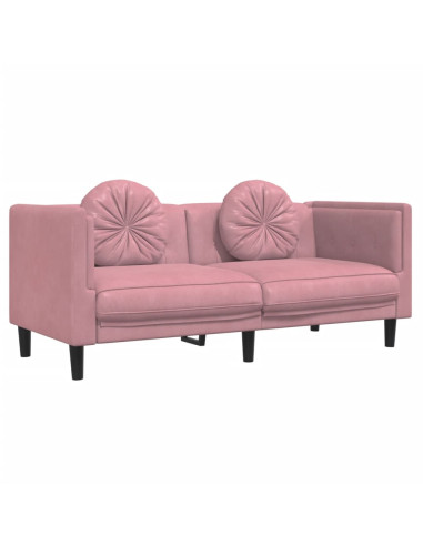 Set di Divani 3 pz con Cuscini Rosa in Velluto