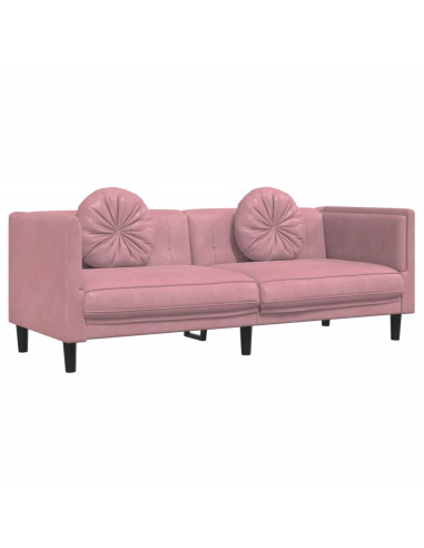 Set di Divani 3 pz con Cuscini Rosa in Velluto