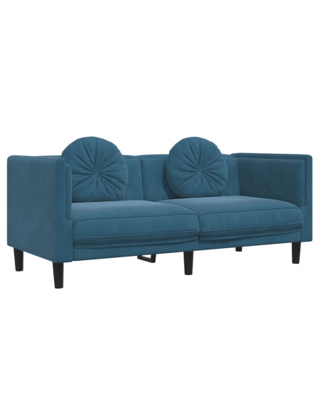 Set di Divani 3 pz con Cuscini Blu in Velluto