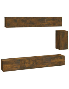 Set di Mobili Porta TV 6 pz Rovere Fumo in Legno Multistrato