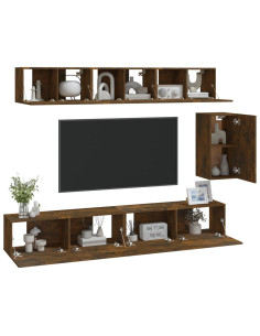 Set di Mobili Porta TV 6 pz Rovere Fumo in Legno Multistrato 2
