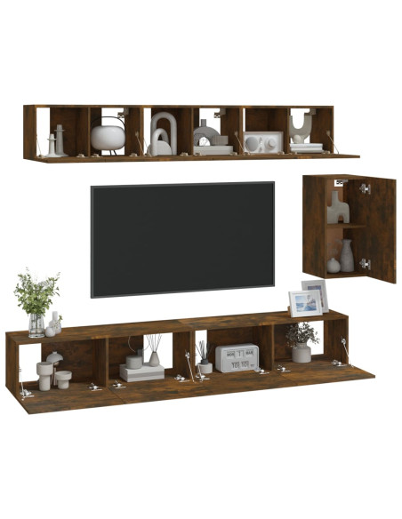 Set di Mobili Porta TV 6 pz Rovere Fumo in Legno Multistrato