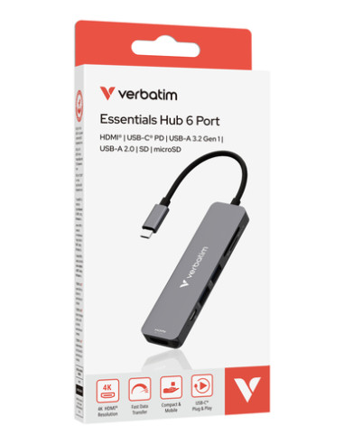 Verbatim 32156 hub di interfaccia USB 3.2 Gen 1 (3.1 Gen 1) Type-C 5000 Mbit/s Grigio