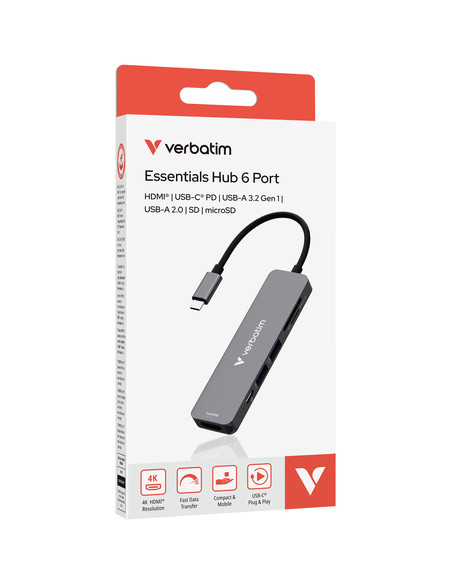 Verbatim 32156 hub di interfaccia USB 3.2 Gen 1 (3.1 Gen 1) Type-C 5000 Mbit/s Grigio