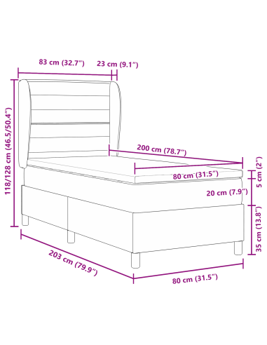 Letto a molle con materasso Crema 200 x 80 cm Tessuto