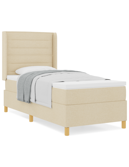 Letto Box Spring con Materasso Crema 80x200 cm Tessuto