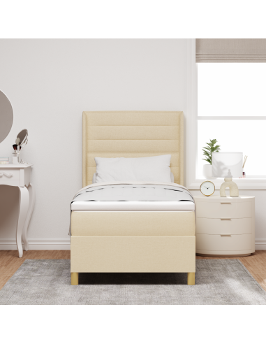 Letto a molle con strisce LED Crema 80 x 200 cm Tessuto