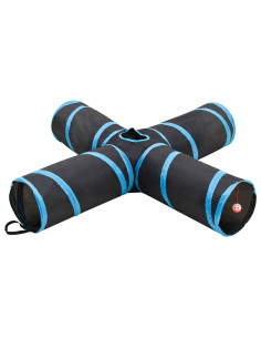 Tunnel per Gatti a 4 Vie Nero e Blu 132 cm in Poliestere