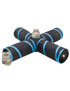Tunnel per Gatti a 4 Vie Nero e Blu 132 cm in Poliestere 2