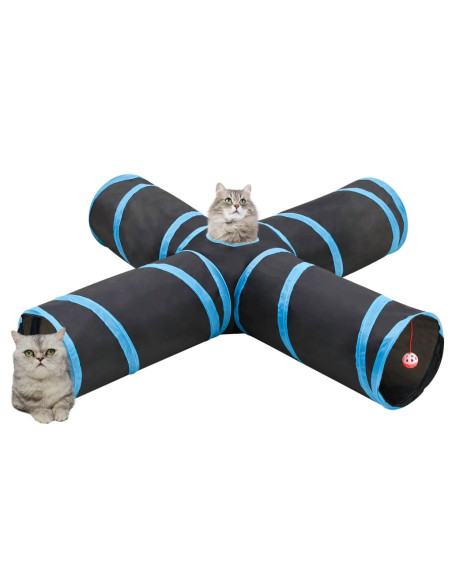 Tunnel per Gatti a 4 Vie Nero e Blu 132 cm in Poliestere