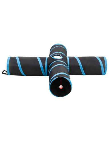 Tunnel per Gatti a 4 Vie Nero e Blu 132 cm in Poliestere