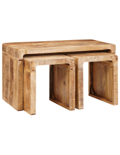Tavolo Nesting 3 pcs Marrone Legno di mango massello