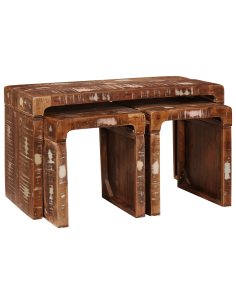 Tavolo Nesting 3 pcs Marrone Legno Recuperato Massello