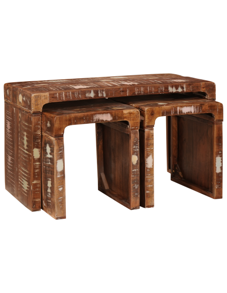 Tavolo Nesting 3 pcs Marrone Legno Recuperato Massello