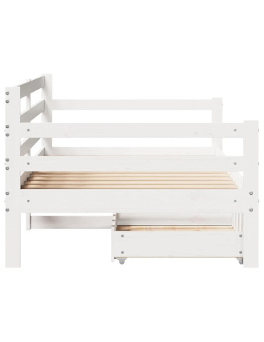 Dormeuse con Cassetti Bianco 90x190 cm Legno Massello di Pino