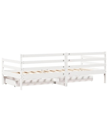 Dormeuse con Cassetti Bianco 90x190 cm Legno Massello di Pino