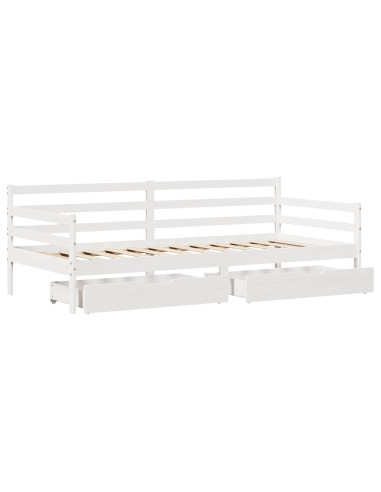 Dormeuse con Cassetti Bianco 90x190 cm Legno Massello di Pino