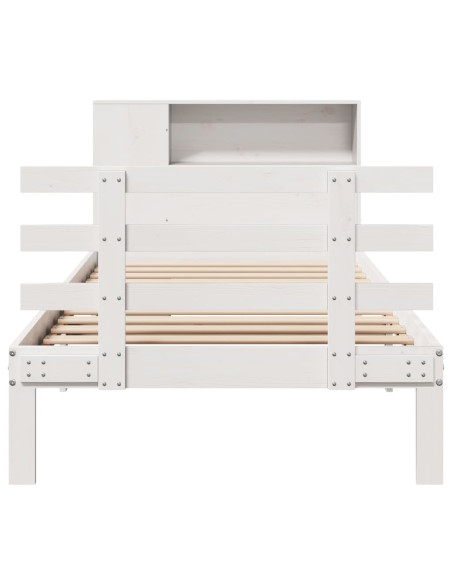 Letto Libreria senza Materasso Bianco 90x190 cm Massello Pino