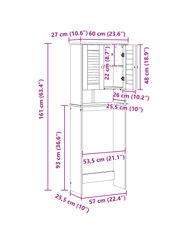 Mobile Bagno VIGO Marrone e Marrone Miele 60 x 27 x 161 cm