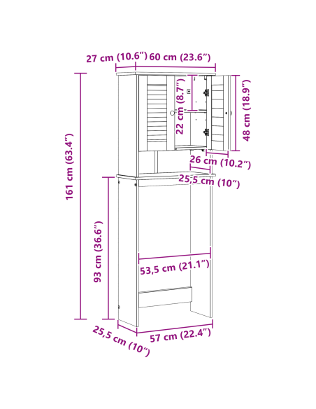 Mobile Bagno con lo scaffale con archiviazione con porta marrone ambrato 60 x 27 x 161 cm