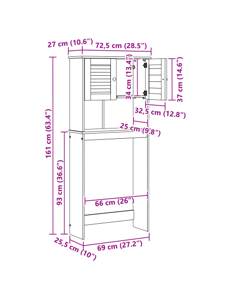 Armadio per Lavatrice con lo scaffale Bianco 72.5 x 27 x 161 cm