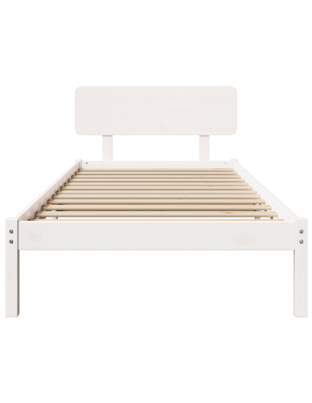 Struttura Letto con Testata Bianca 75x190 cm Legno Massello di Pino