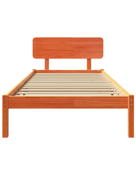 Struttura Letto con Testiera Marrone Cerato 75x190 cm in Legno Massello di Pino