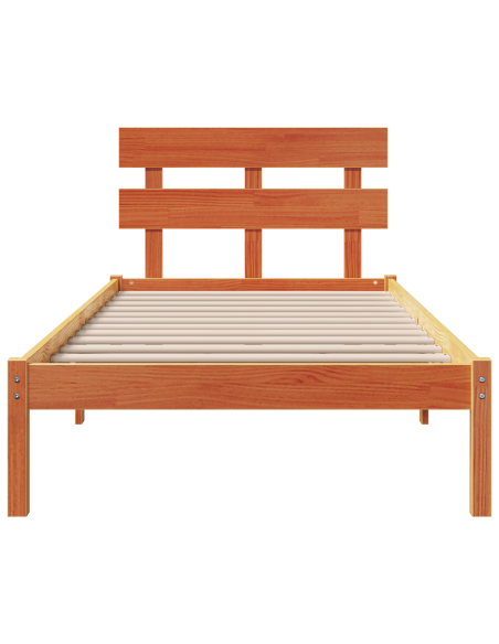 Struttura letto con testiera marrone cerato 80x200 cm in legno massello di pino
