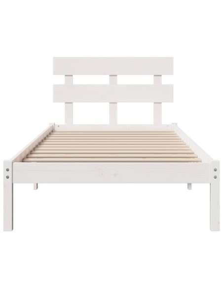 Struttura Letto con Testiera Bianca 90x200 cm in Legno Massello di Pino