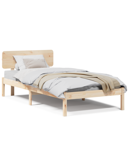 Struttura Letto con Testata 75x190 cm Legno Massello di Pino