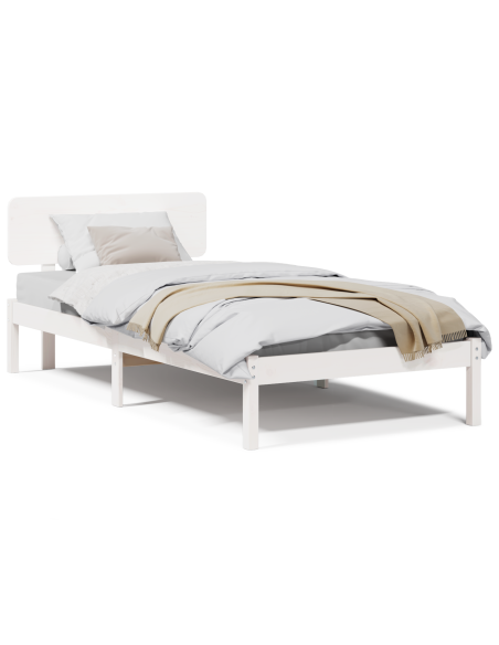 Struttura Letto con Testata Bianca 75x190 cm Legno Massello di Pino