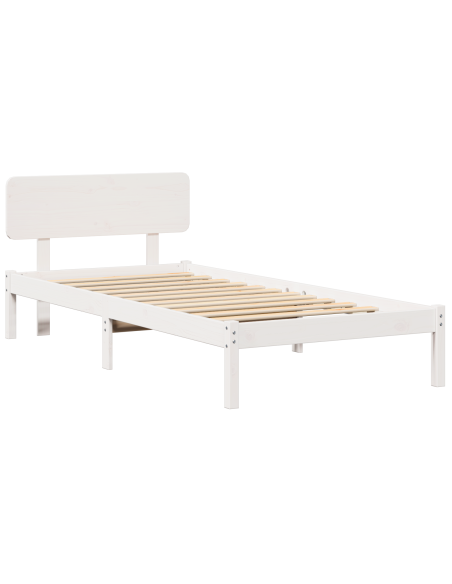 Struttura Letto con Testata Bianca 75x190 cm Legno Massello di Pino