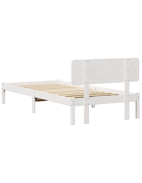 Struttura Letto con Testata Bianca 75x190 cm Legno Massello di Pino