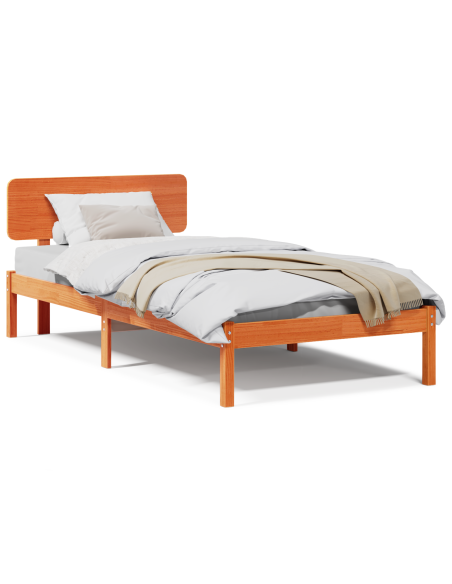Struttura Letto con Testiera Marrone Cerato 75x190 cm in Legno Massello di Pino
