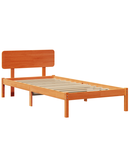 Struttura Letto con Testiera Marrone Cerato 75x190 cm in Legno Massello di Pino