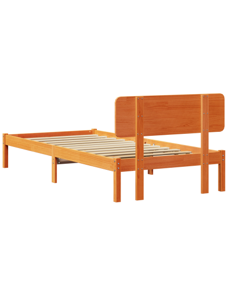 Struttura Letto con Testiera Marrone Cerato 75x190 cm in Legno Massello di Pino