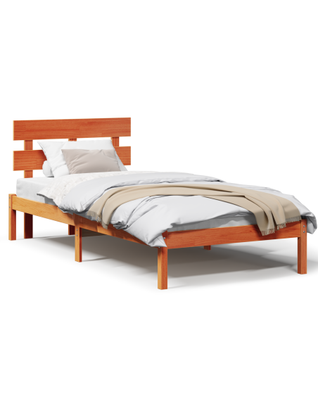 Struttura letto con testiera marrone cerato 80x200 cm in legno massello di pino