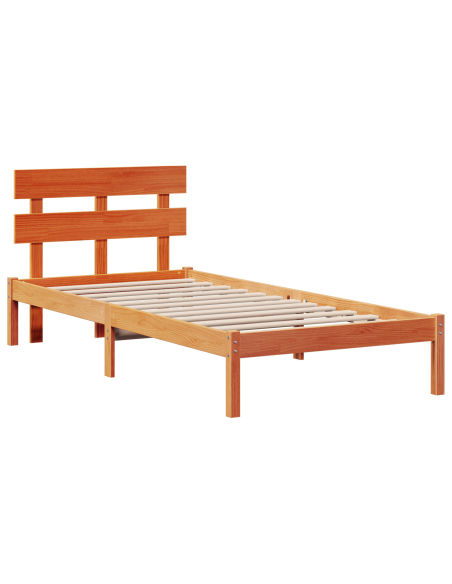 Struttura letto con testiera marrone cerato 80x200 cm in legno massello di pino